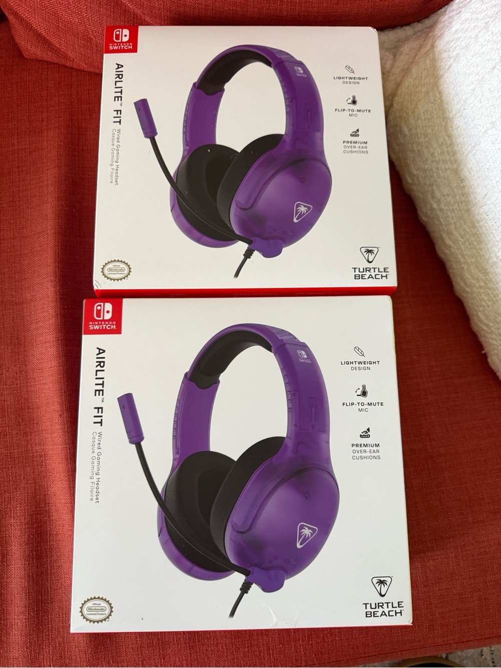 Two Nintendo Turtle Beach AirLite Fit Wired Gaming Headset — Purple